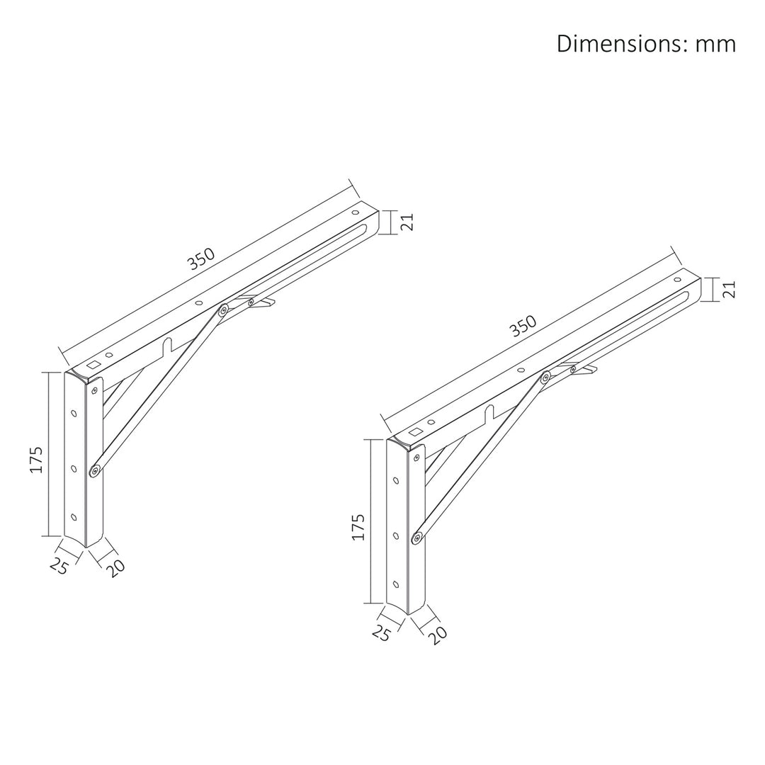 Inklapbare beugel voor Maclean-wandplank, min. 300 mm, max. 600 mm, max. 50 kg, 2 stuks, MC-195
