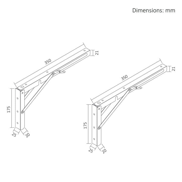 Inklapbare beugel voor Maclean-wandplank, min. 300 mm, max. 600 mm, max. 50 kg, 2 stuks, MC-195