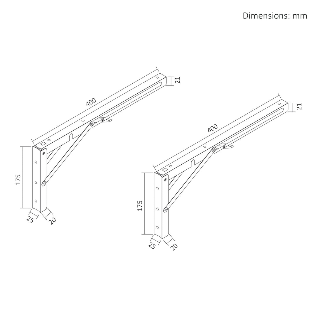 Inklapbare beugel voor Maclean-wandplank, min. 350 mm, max. 700 mm, max. 50 kg, 2 stuks, MC-196