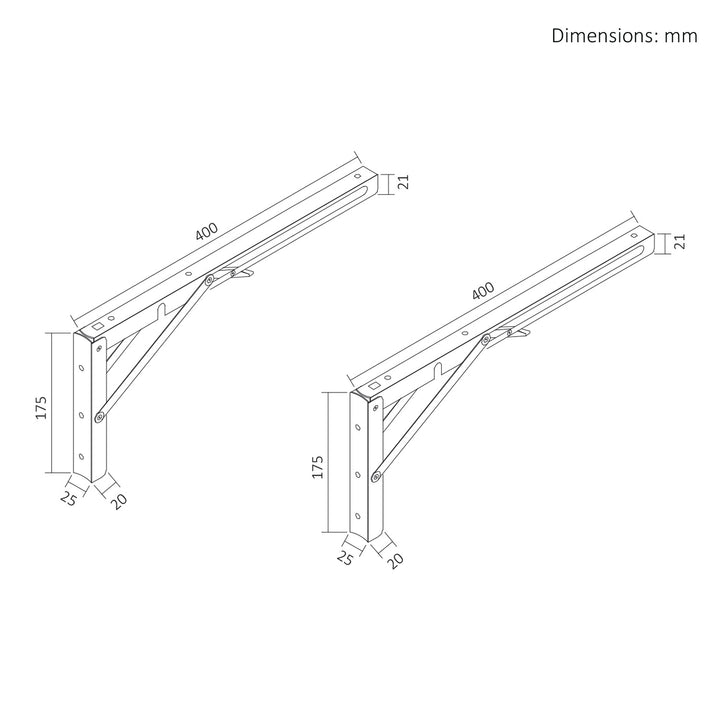 Inklapbare beugel voor Maclean-wandplank, min. 350 mm, max. 700 mm, max. 50 kg, 2 stuks, MC-196