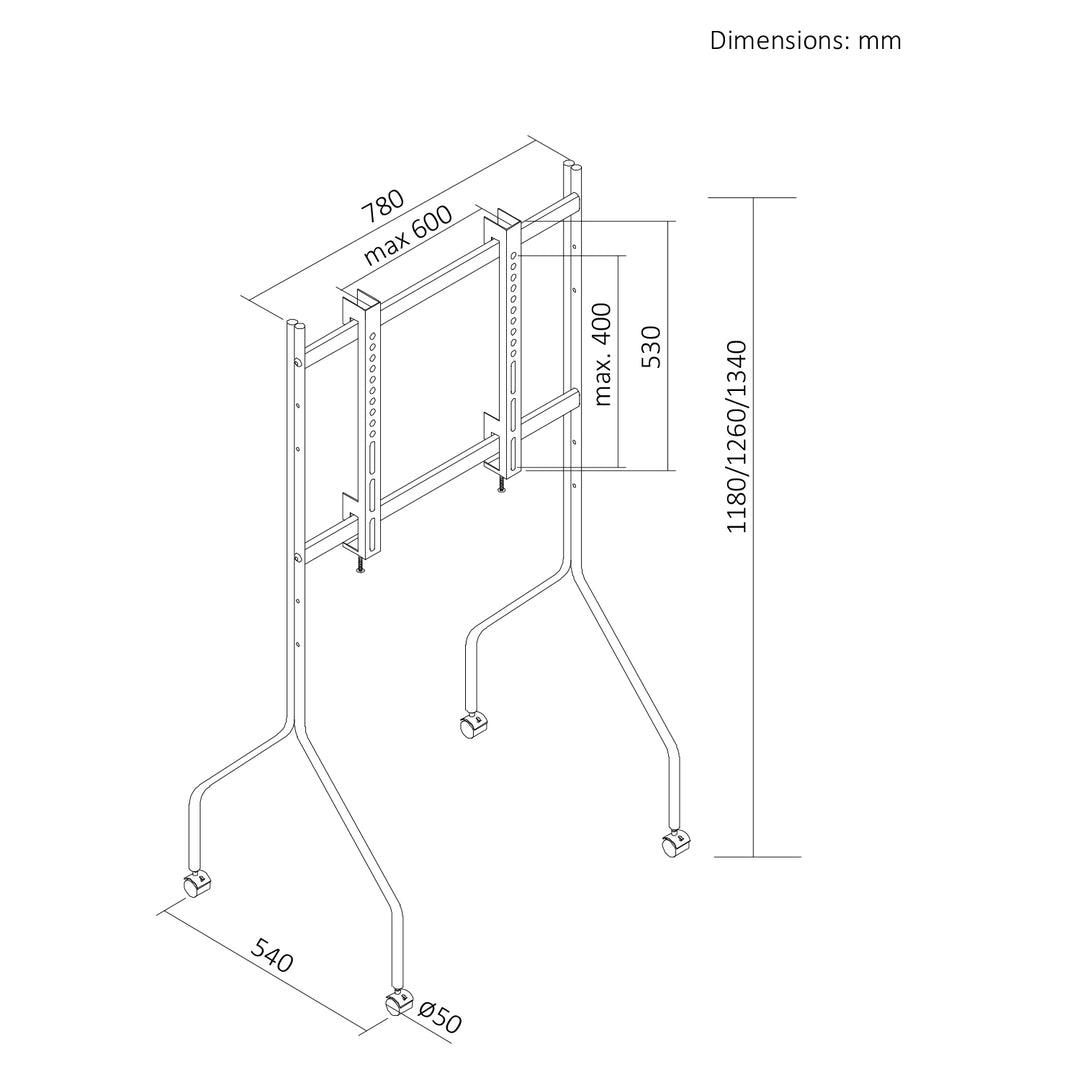 Maclean tv-standaard/tv-karretje, op wieltjes, 37-80", max. draagvermogen 50 kg, max. VESA 600x400, zwart, MC-180 B