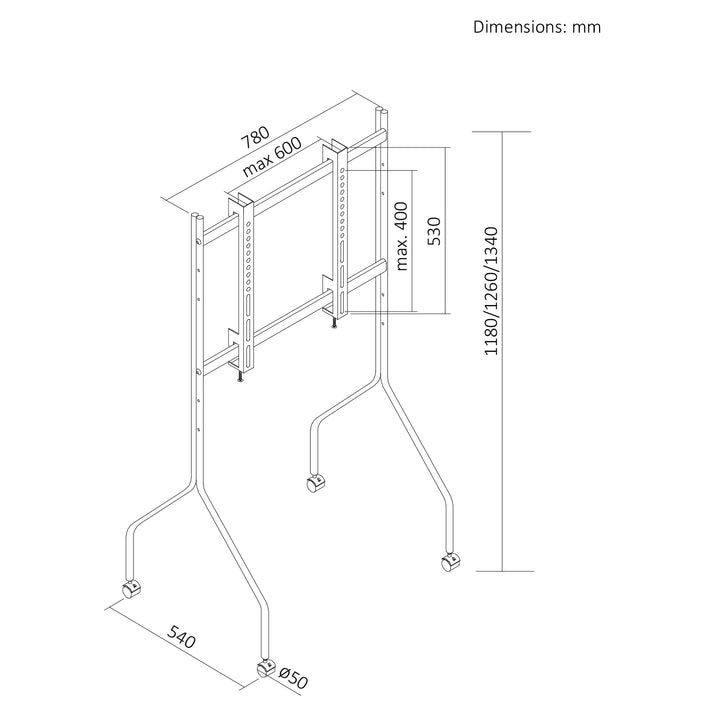 Maclean tv-standaard/tv-karretje, op wieltjes, 37-80", max. draagvermogen 50 kg, max. VESA 600x400, wit, MC-180 W
