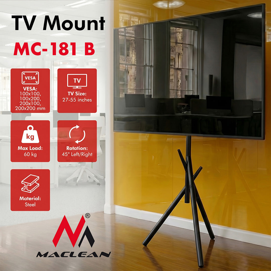 Maclean tv-beugel / vloerstandaard, 27-55", max. VESA 200x200, max. 60 kg, MC-181 B