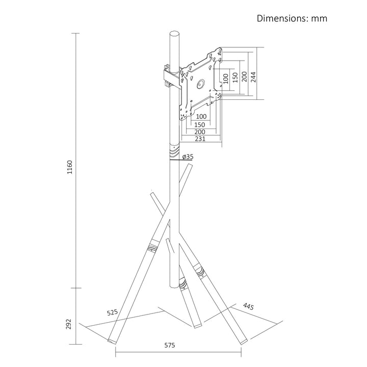 Maclean tv-beugel / vloerstandaard, 27-55", max. VESA 200x200, max. 60 kg, MC-181 W