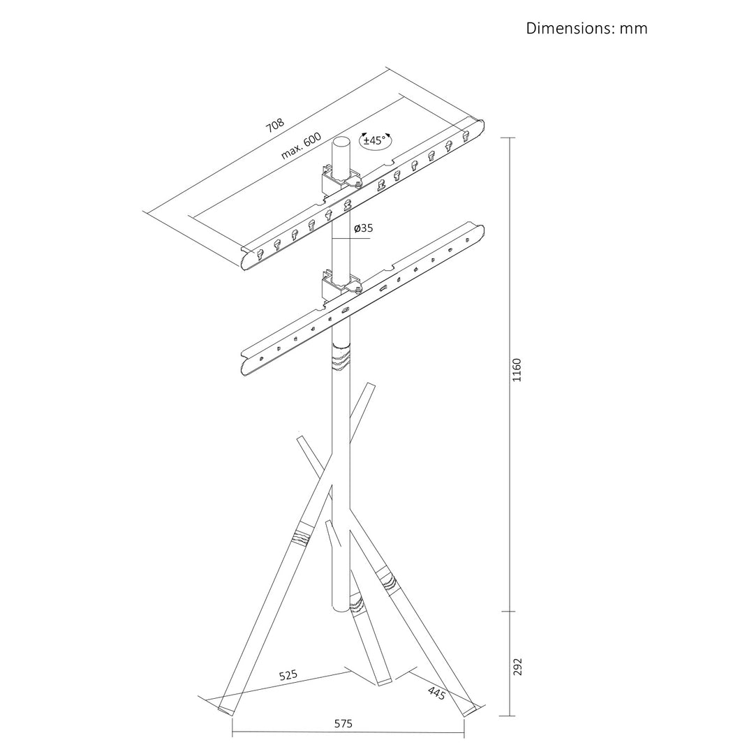 Maclean tv-beugel / vloerstandaard, 37-80", max. VESA 600x400, max. 60 kg, MC-182 W
