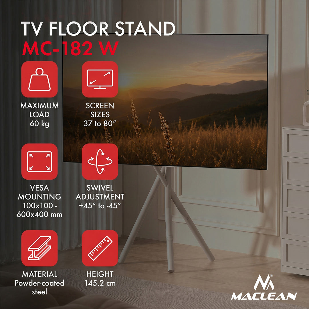 Maclean tv-beugel / vloerstandaard, 37-80", max. VESA 600x400, max. 60 kg, MC-182 W