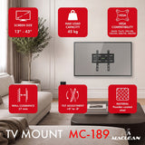 Maclean tv-beugel/hanger, max. VESA 200x200, 13-43", tot 45 kg, zwart, kantelbaar +2°~-10°, MC-189