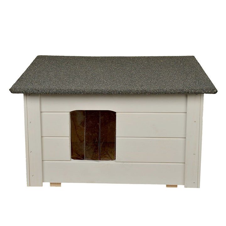 Honden- en kattenkennel Woodok, geïsoleerd, vurenhout, lichtgrijs + bodembedekking