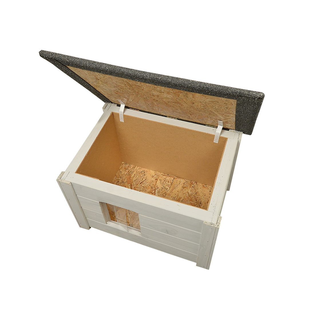 Honden- en kattenkennel Woodok, geïsoleerd, vurenhout, lichtgrijs + bodembedekking