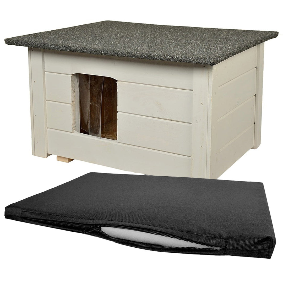 Honden- en kattenkennel Woodok, geïsoleerd, vurenhout, lichtgrijs + bodembedekking