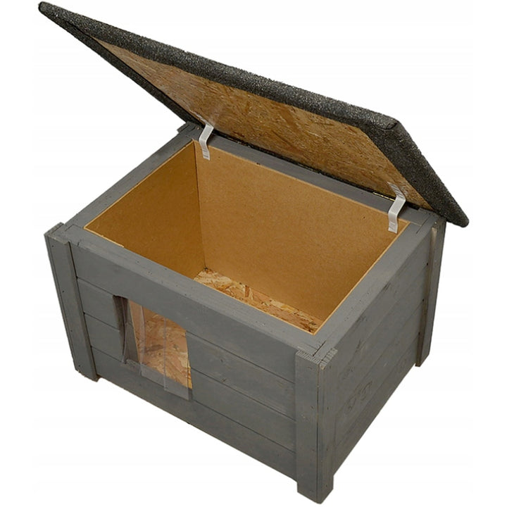 Woodok hondenkennel, geïsoleerd, vurenhout, grijs + hondenbed