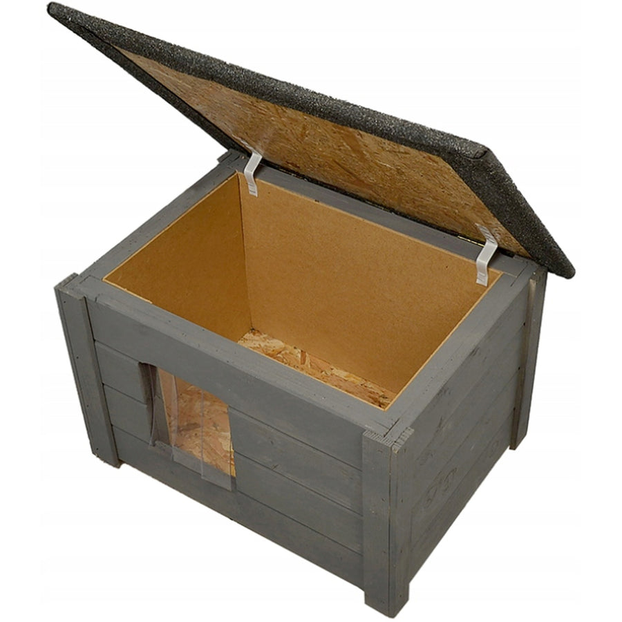 Woodok hondenkennel, geïsoleerd, vurenhout, grijs + hondenbed