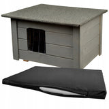 Woodok hondenkennel, geïsoleerd, vurenhout, grijs + hondenbed
