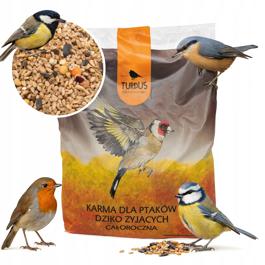 Woodok vogelvoederhuisje, vurenhout, gebakken, sterke haken + vogelzaad 1kg