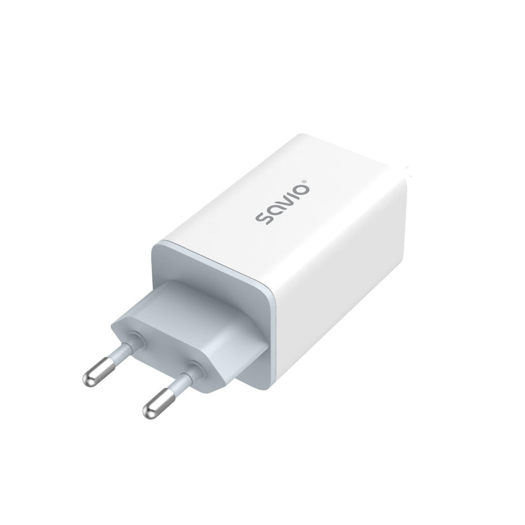 Savio netvoeding oplader, 1x USB-A, 2x USB-C, GaN, 65W, wit, SAVLA-07