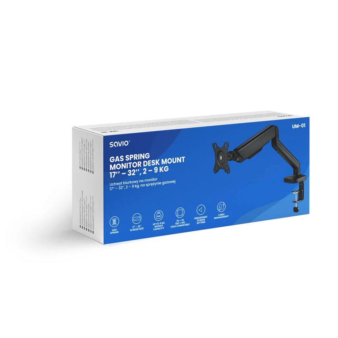 Bureauhouder voor monitor 17-32'' SAVIO, 2-9 kg, op gasveer, UM-01
