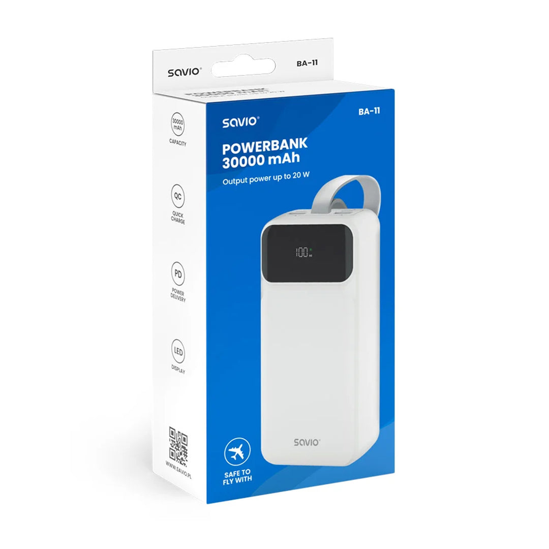 Powerbank SAVIO, 2 poorten USB, 1 poort USB-C, Quick Charge, Power Delivery, SAVBA-11