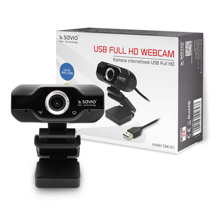 Savio webcam, Full HD-resolutie 1920x1080, microfoon, USB, SAVCAK-01