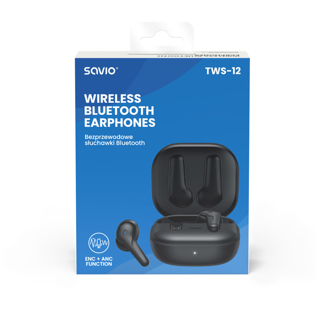 Draadloze hoofdtelefoon Savio, Bluetooth 5.3, ANC, USB-C, zwart