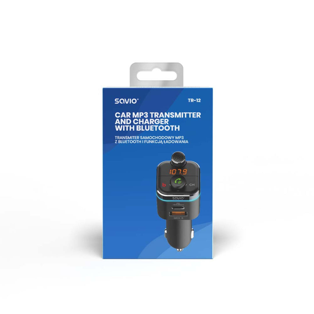 Savio MP3 autozender, Bluetooth 5.0, oplaadfunctie, zwart, SAVFMTRANSTR-12