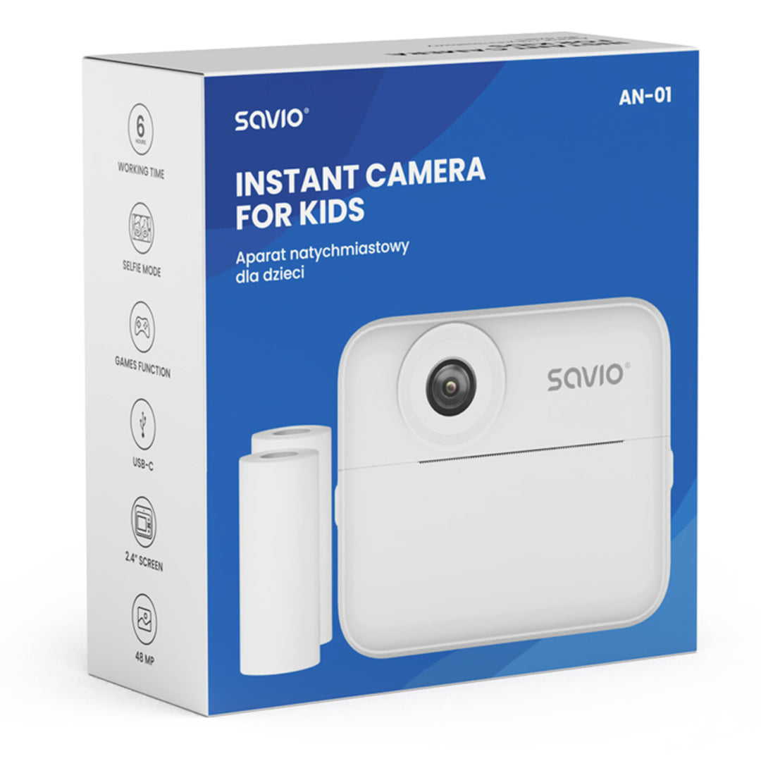 Savio instant camera voor kinderen, 48MP resolutie, 2,4'' scherm, 2 thermische rollen, SAVAN-01