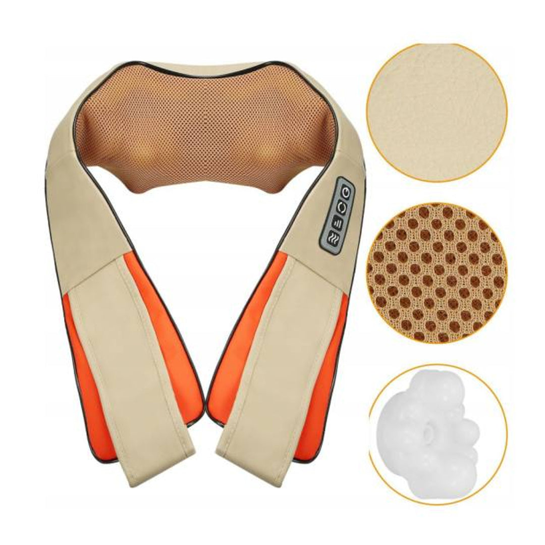 LTC Shiatsu 6D schoudermassageapparaat, 3 snelheden, 5V, 24W, verwarmingsfunctie, LED-achtergrondverlichting, anti-slip banden