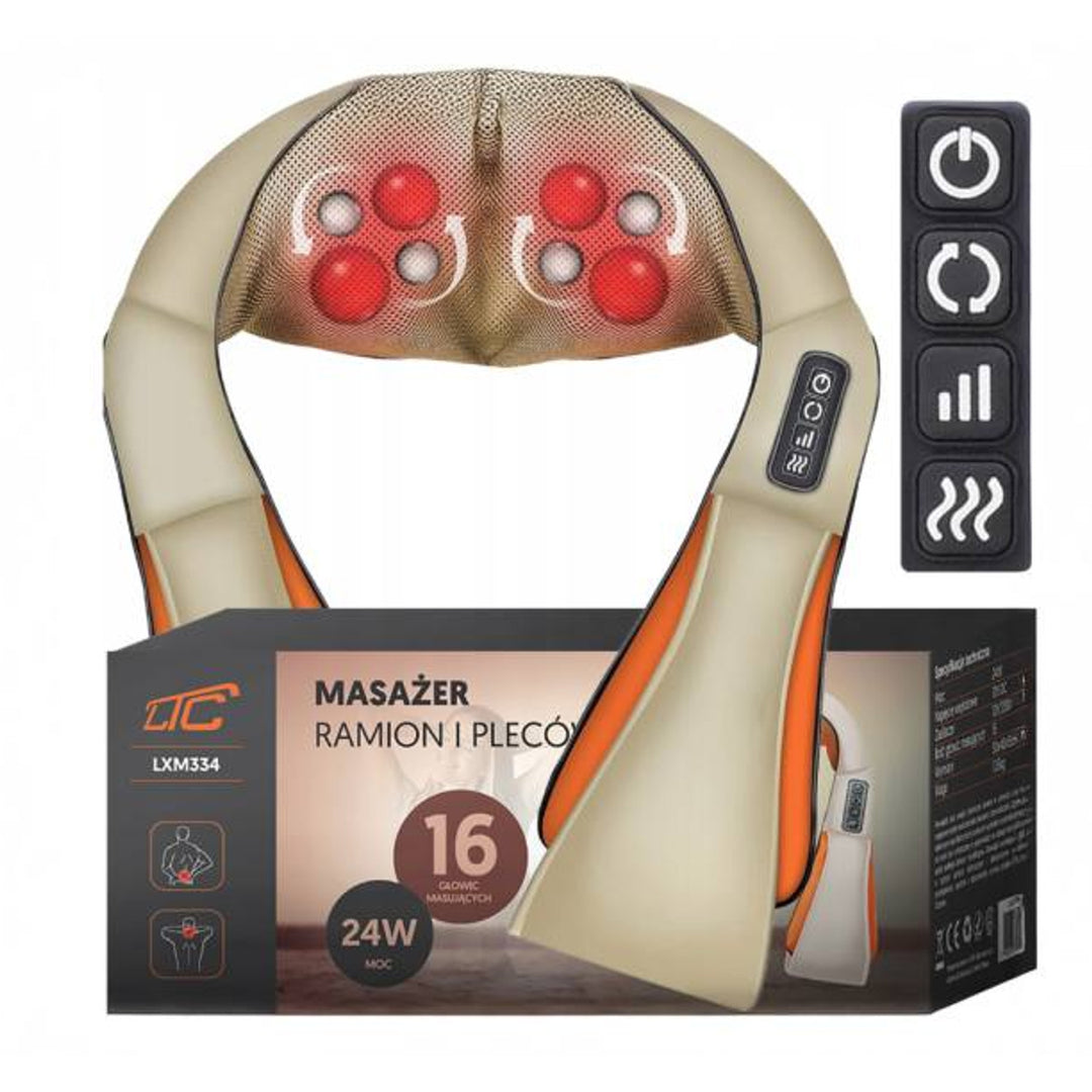 LTC Shiatsu 6D schoudermassageapparaat, 3 snelheden, 5V, 24W, verwarmingsfunctie, LED-achtergrondverlichting, anti-slip banden