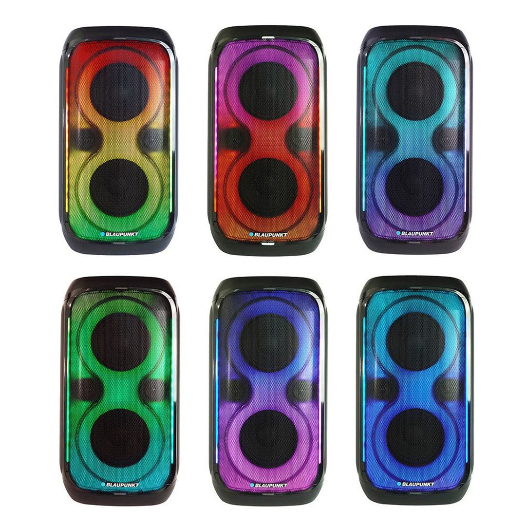 Blaupunkt Party Box-luidspreker, LED-verlichting, Bluetooth, USB en AUX, FM-radio, karaokefunctie, afstandsbediening, acculooptijd tot 18 uur, PB60X