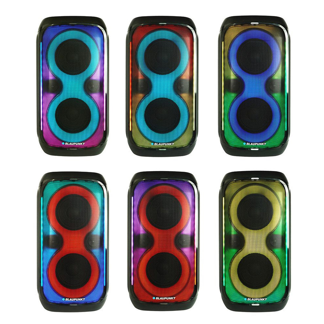 Blaupunkt Party Box-luidspreker, LED-verlichting, Bluetooth, USB en AUX, FM-radio, karaokefunctie, afstandsbediening, acculooptijd tot 18 uur, PB60X