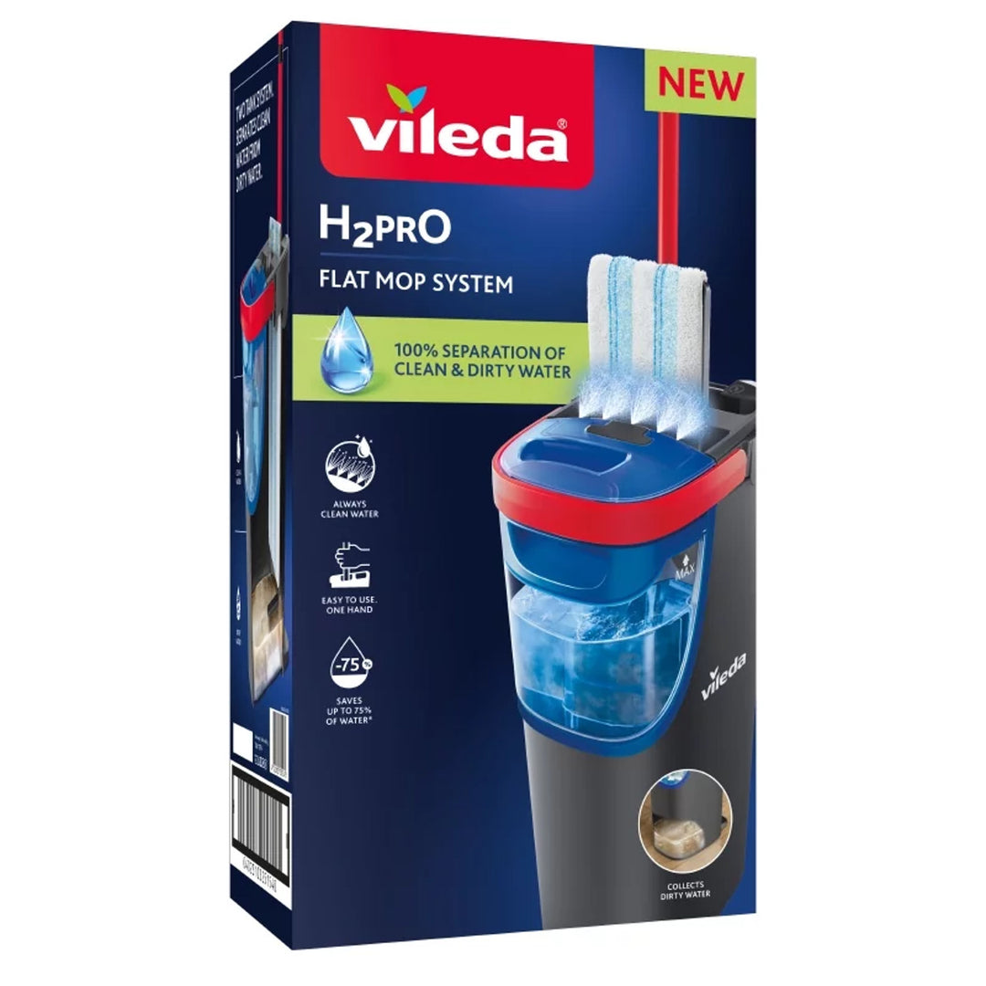 Vileda H2prO vlakmop, 100% scheiding schoon/vuil water, twee reservoirs, microvezelpad, 360° punt, 175774