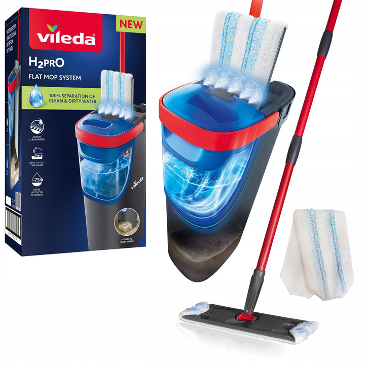 Vileda H2prO vlakmop, 100% scheiding schoon/vuil water, twee reservoirs, microvezelpad, 360° punt, 175774
