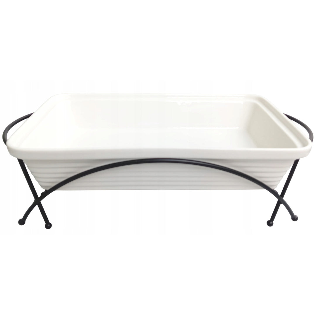 Keramische voedselwarmer Maestro, rechthoekig, wit, inhoud 2,4L, kan worden gebruikt in de oven, inclusief rooster en deksel met handgreep, MR-11562-73