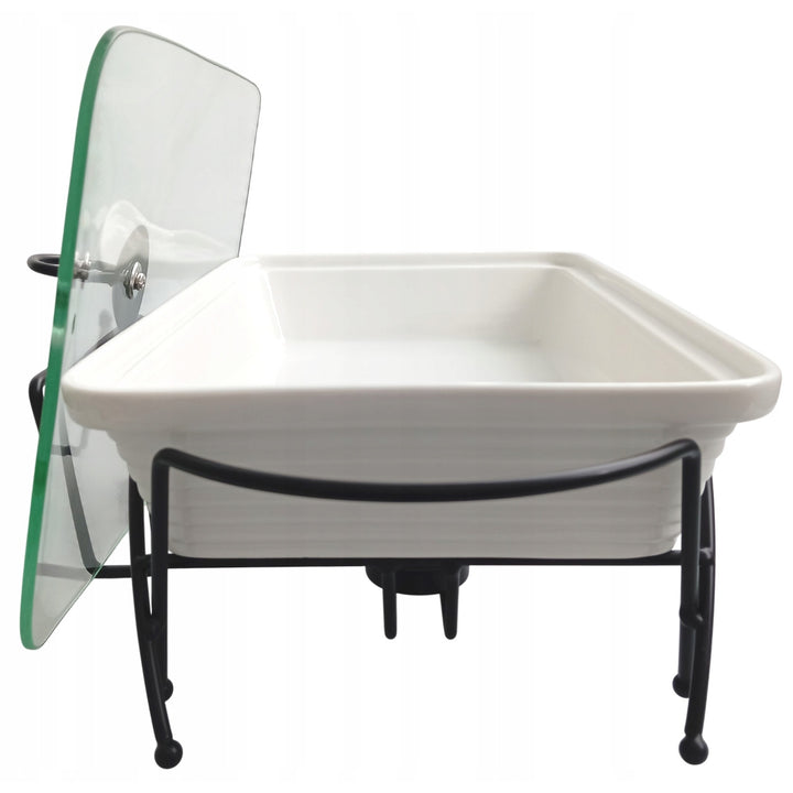 Keramische voedselwarmer Maestro, rechthoekig, wit, inhoud 2,4L, kan worden gebruikt in de oven, inclusief rooster en deksel met handgreep, MR-11562-73