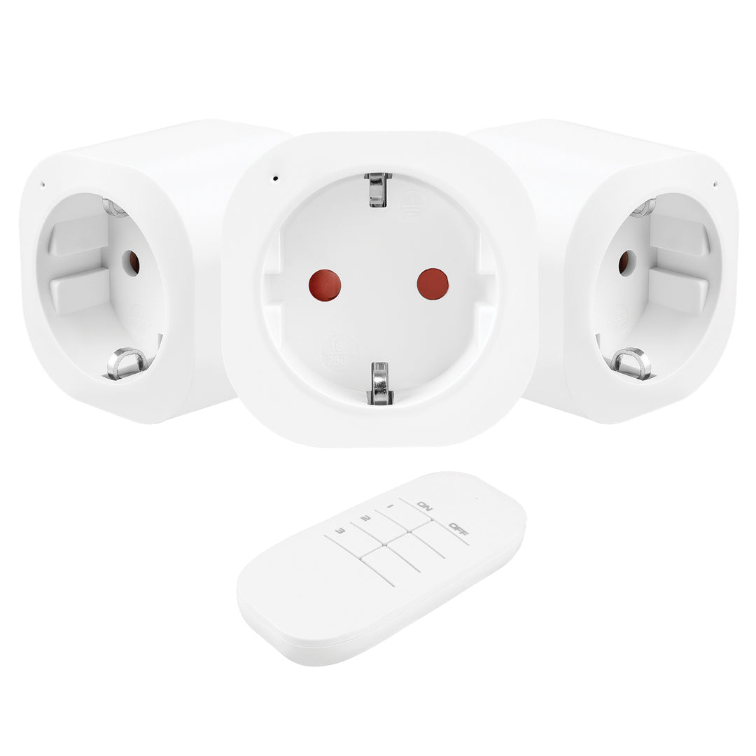GreenBlue-stopcontacten met afstandsbediening, 3 stuks, programmeerbaar, bereik tot 30 m, 220-240 V AC, 50/60 Hz, 16 A, 433 MHz, GB313 F