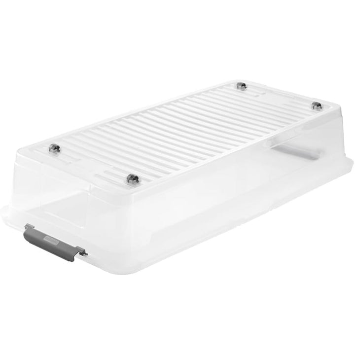 Leo Keeeper container met deksel, inhoud 33L, helder, met wielen, deksel met clips