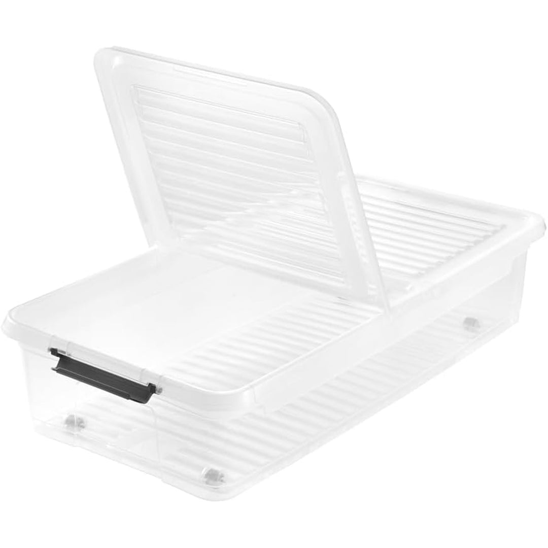 Leo Keeeper container met deksel, inhoud 33L, helder, met wielen, deksel met clips