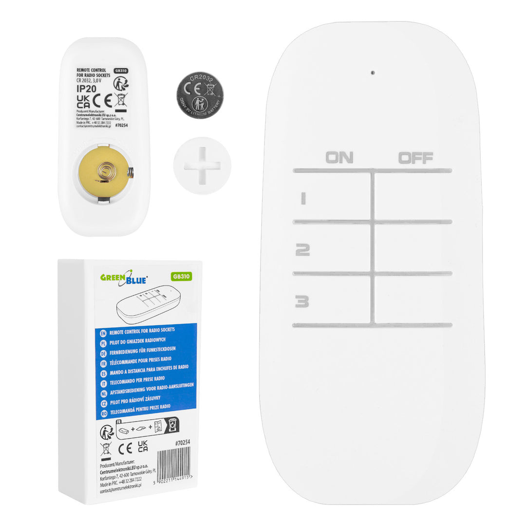 Afstandsbediening voor GreenBlue-radiostopcontacten, programmeerbaar, bereik tot 30 m, CR2032, 433 MHz, GB310