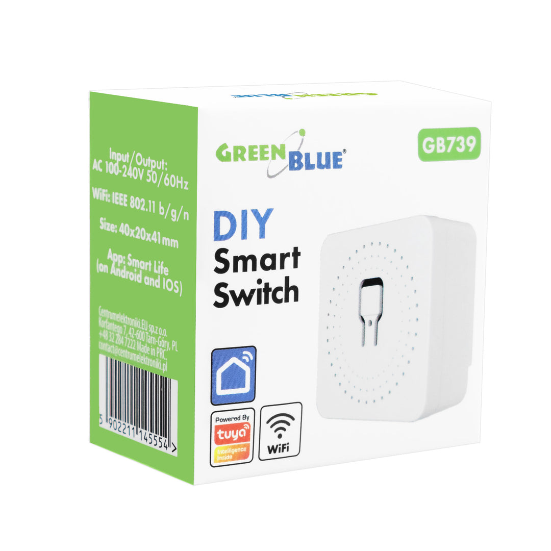 GreenBlue inbouw-wifi-schakelaar, Android/iOS/Alexa/Google Home, 100-240 V wisselstroom, 50/60 Hz, max. 16 A, voor LED 150 W, GB739