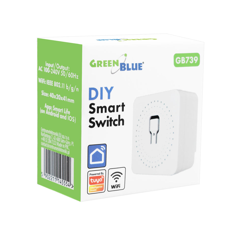 GreenBlue inbouw-wifi-schakelaar, Android/iOS/Alexa/Google Home, 100-240 V wisselstroom, 50/60 Hz, max. 16 A, voor LED 150 W, GB739
