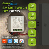 GreenBlue inbouw-wifi-schakelaar, Android/iOS/Alexa/Google Home, 100-240 V wisselstroom, 50/60 Hz, max. 16 A, voor LED 150 W, GB739