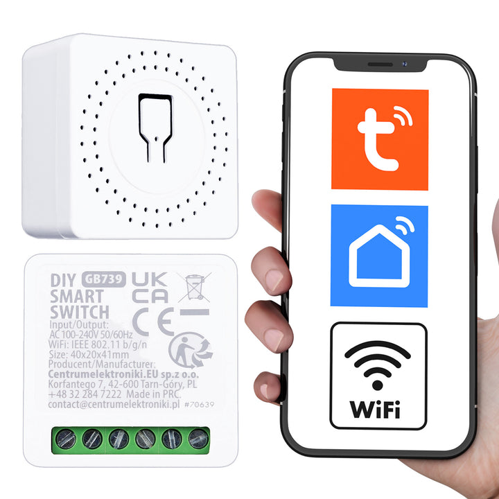 GreenBlue inbouw-wifi-schakelaar, Android/iOS/Alexa/Google Home, 100-240 V wisselstroom, 50/60 Hz, max. 16 A, voor LED 150 W, GB739