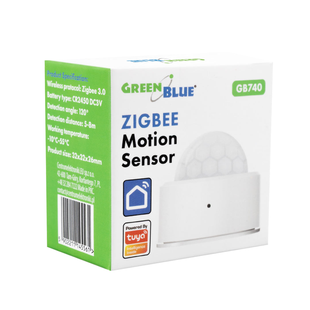 Draadloze Zigbee-bewegingssensor van Tuya GreenBlue, Android/iOS, CR2450 DC 3,0 V, detectiehoek 120° / tot 8 m, GB740