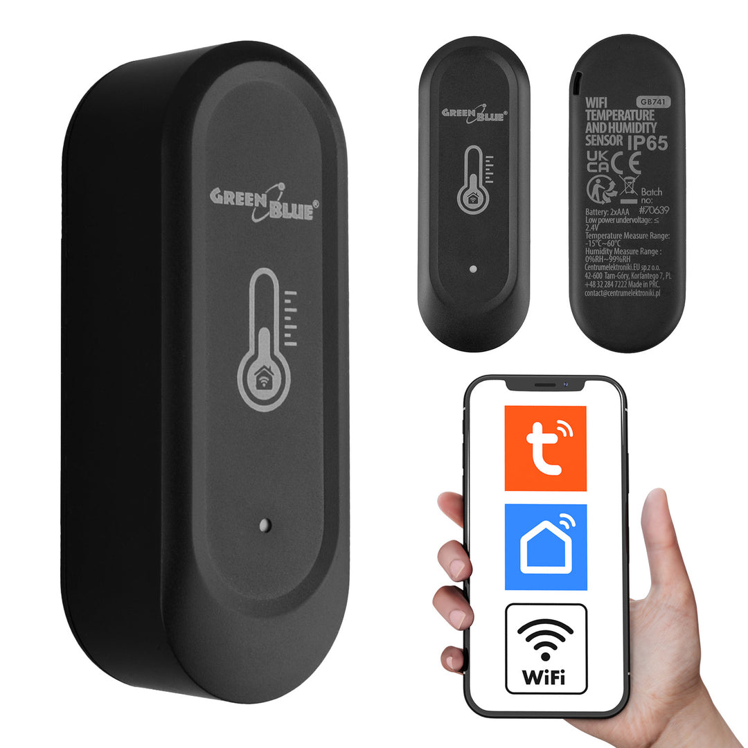 GreenBlue WiFi-buitenvochtigheids- en temperatuursensor, Android/iOS, 3,0 V DC, LR03x2, IP65, GB741