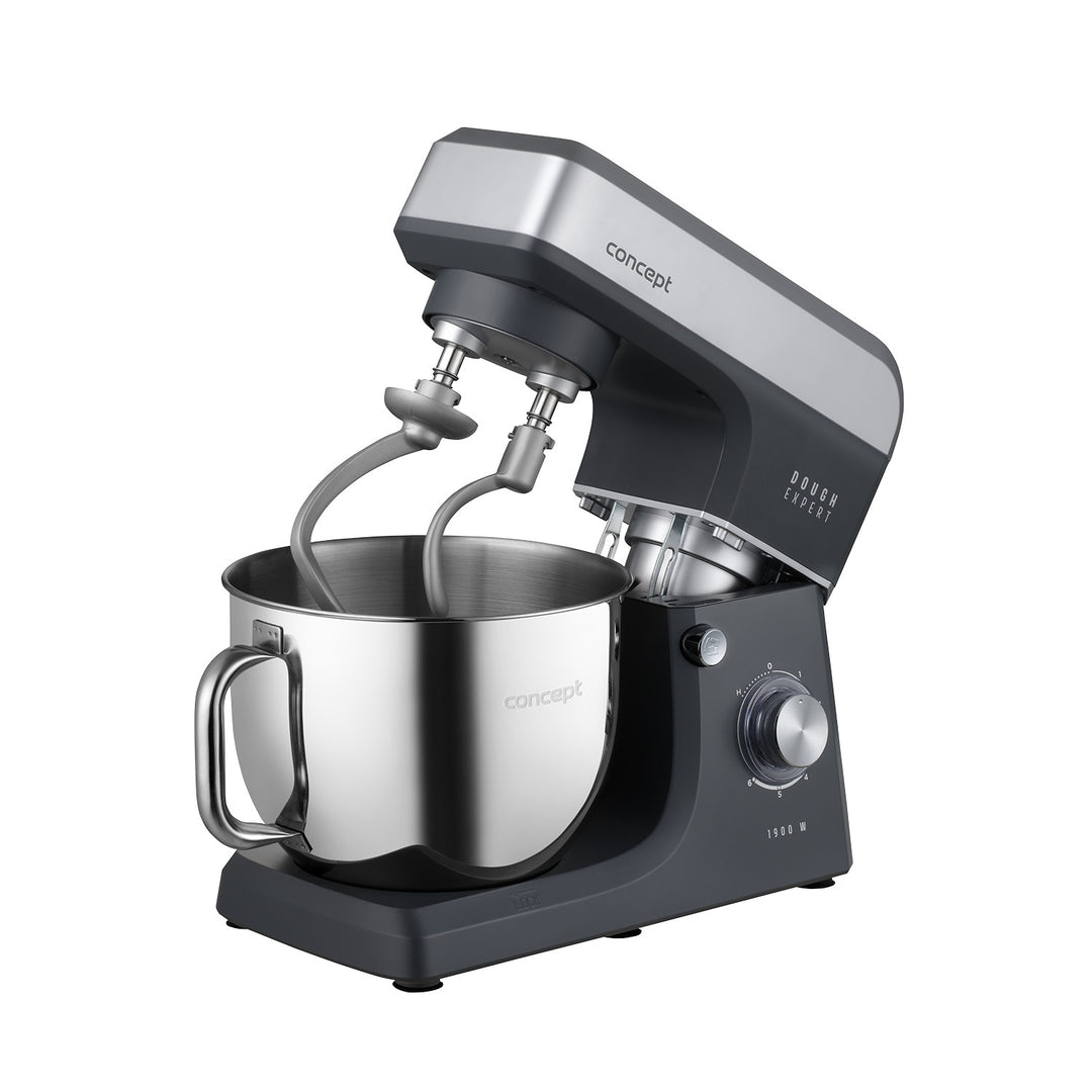 Concept Dough Expert keukenrobot met planeetarm, vermogen 1900 W, dubbele deeghaak, verwarmingsfunctie voor de kom, 6 verschillende snelheden, RM6010