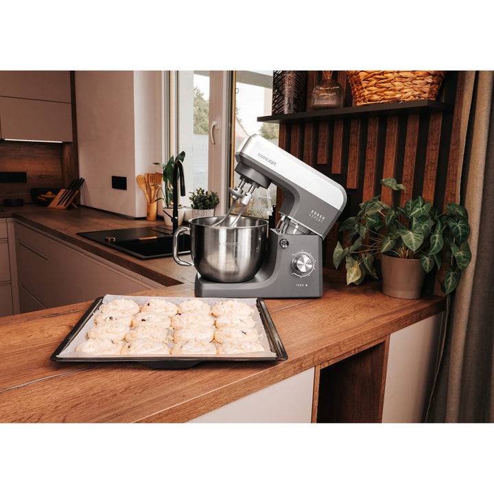Concept Dough Expert keukenrobot met planeetarm, vermogen 1900 W, dubbele deeghaak, verwarmingsfunctie voor de kom, 6 verschillende snelheden, RM6010