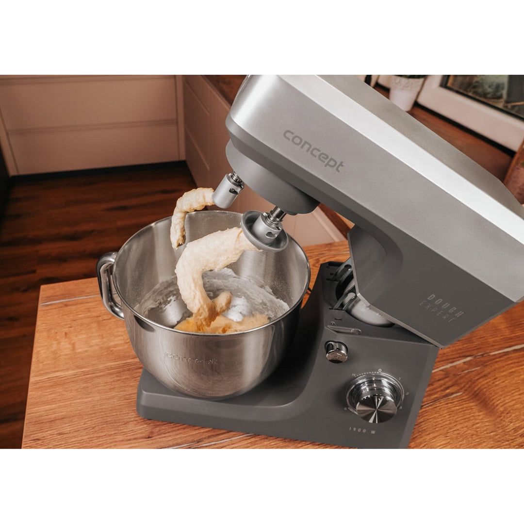 Concept Dough Expert keukenrobot met planeetarm, vermogen 1900 W, dubbele deeghaak, verwarmingsfunctie voor de kom, 6 verschillende snelheden, RM6010