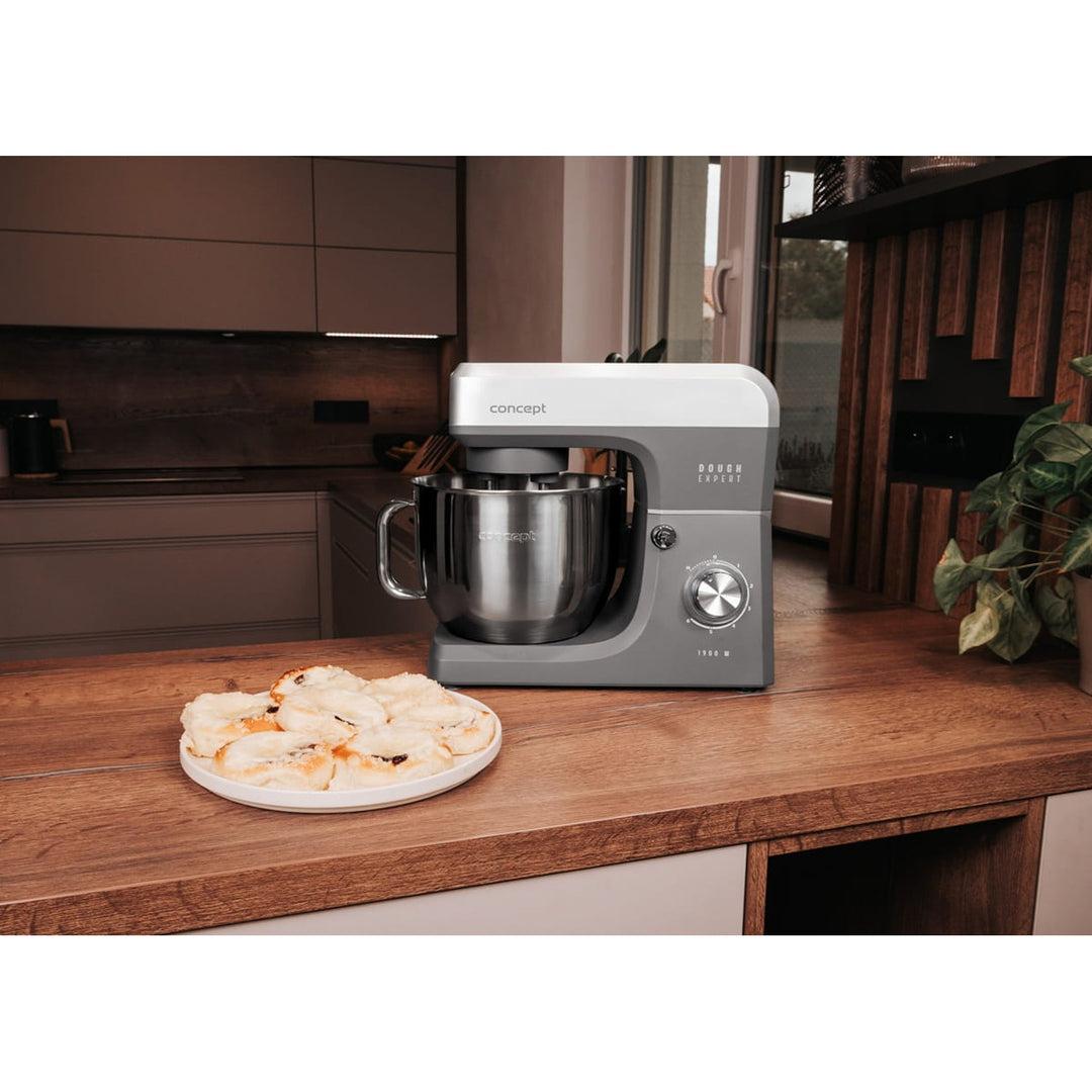 Concept Dough Expert keukenrobot met planeetarm, vermogen 1900 W, dubbele deeghaak, verwarmingsfunctie voor de kom, 6 verschillende snelheden, RM6010