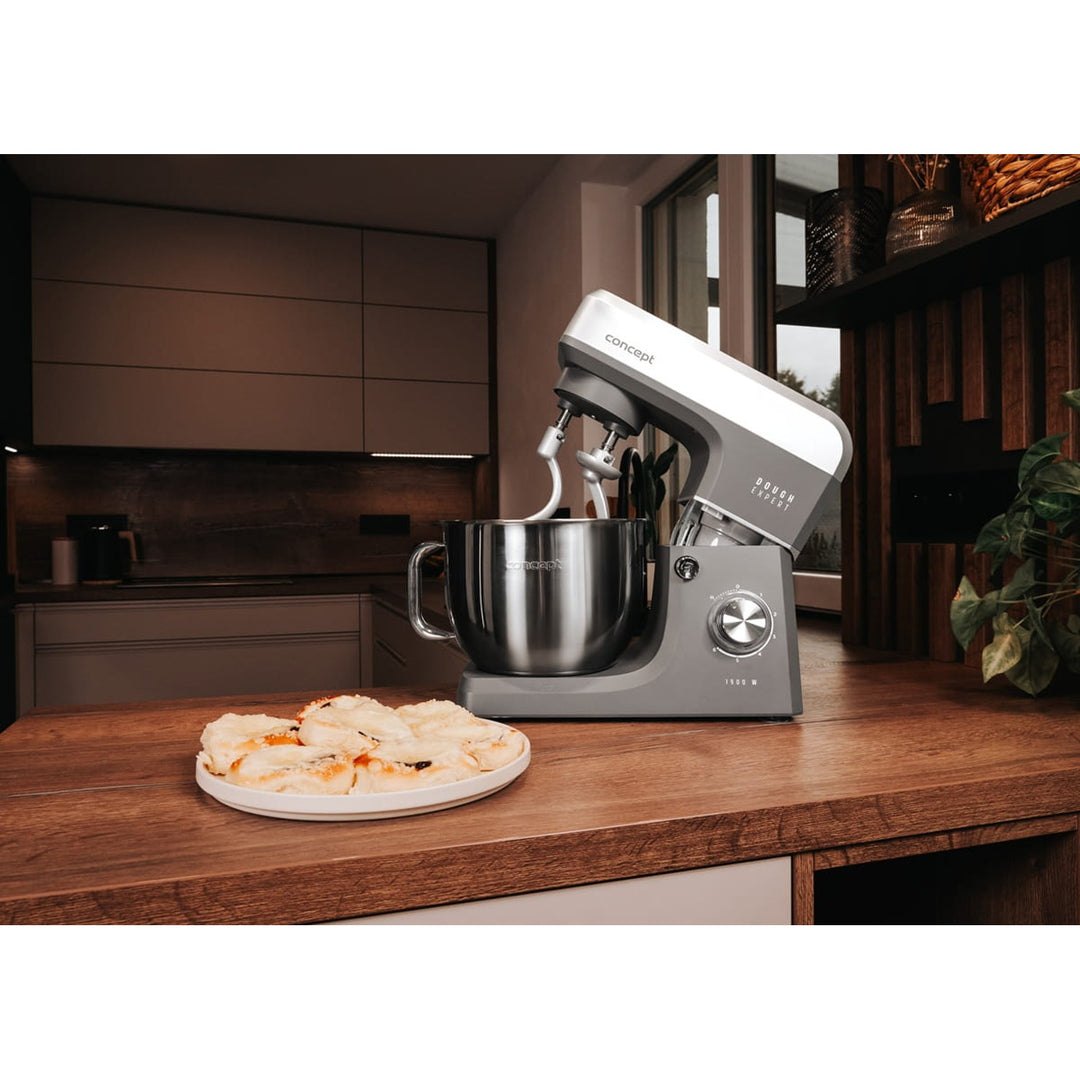 Concept Dough Expert keukenrobot met planeetarm, vermogen 1900 W, dubbele deeghaak, verwarmingsfunctie voor de kom, 6 verschillende snelheden, RM6010