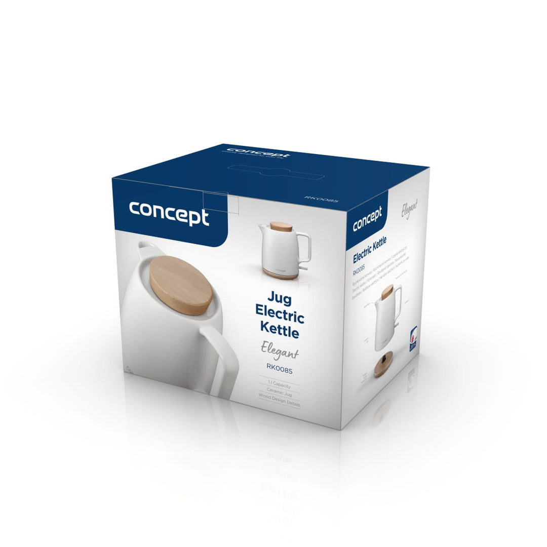 Concept keramische waterkoker, inhoud 1 liter, 1200 W, kleur wit, Strix-aansluiting, antikalkfilter, draaibare voet, RK0085