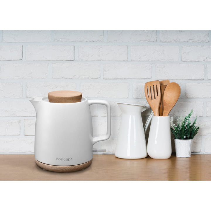 Concept keramische waterkoker, inhoud 1 liter, 1200 W, kleur wit, Strix-aansluiting, antikalkfilter, draaibare voet, RK0085